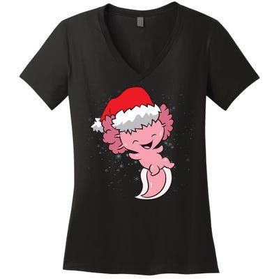 Cute Christmas Axolotl Santa Women's V-Neck T-Shirt