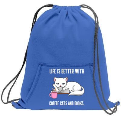 Coffee Cats And Books Funny Reading Gift Sweatshirt Cinch Pack Bag