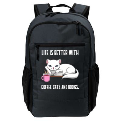 Coffee Cats And Books Funny Reading Gift Daily Commute Backpack