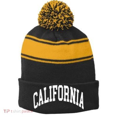 California Stripe Pom Pom Beanie