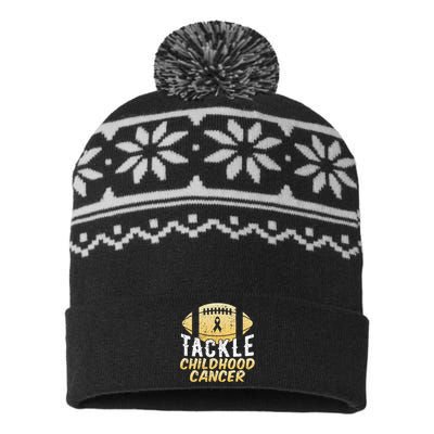 Childhood Cancer Awareness Tackle Childhood Cancer Football USA-Made Snowflake Beanie