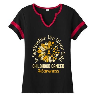 Childhood Cancer Awareness In September We Wear Gold Ladies Halftime Notch Neck Tee