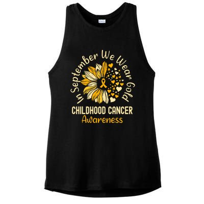 Childhood Cancer Awareness In September We Wear Gold Ladies PosiCharge Tri-Blend Wicking Tank