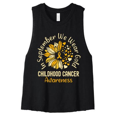 Childhood Cancer Awareness In September We Wear Gold Women's Racerback Cropped Tank