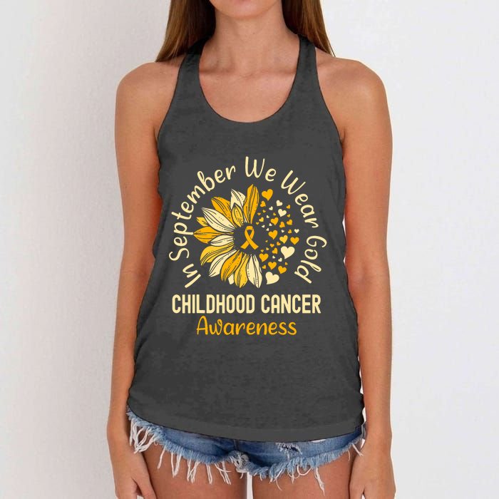 Childhood Cancer Awareness In September We Wear Gold Women's Knotted Racerback Tank