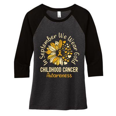 Childhood Cancer Awareness In September We Wear Gold Women's Tri-Blend 3/4-Sleeve Raglan Shirt