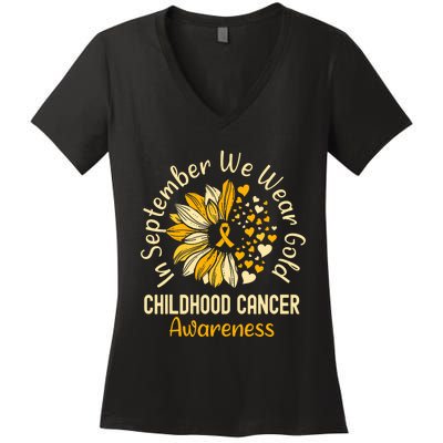 Childhood Cancer Awareness In September We Wear Gold Women's V-Neck T-Shirt