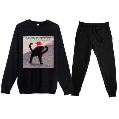 Cursed Cat Angry Meme Im Naughty? Christmas Gift Premium Crewneck Sweatsuit Set