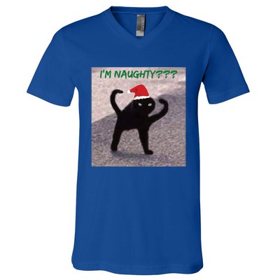 Cursed Cat Angry Meme Im Naughty? Christmas Gift V-Neck T-Shirt