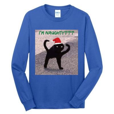 Cursed Cat Angry Meme Im Naughty? Christmas Gift Tall Long Sleeve T-Shirt