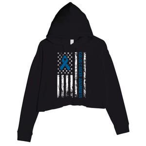 Colon Cancer Awareness Month Distressed Flag Crop Fleece Hoodie