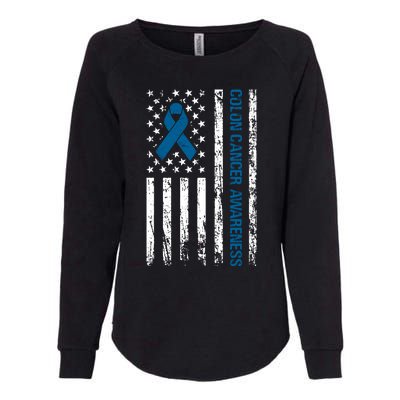 Colon Cancer Awareness Month Distressed Flag Womens California Wash Sweatshirt