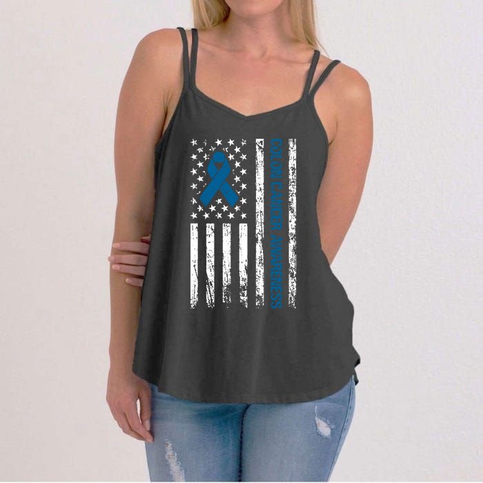 Colon Cancer Awareness Month Distressed Flag Women's Strappy Tank