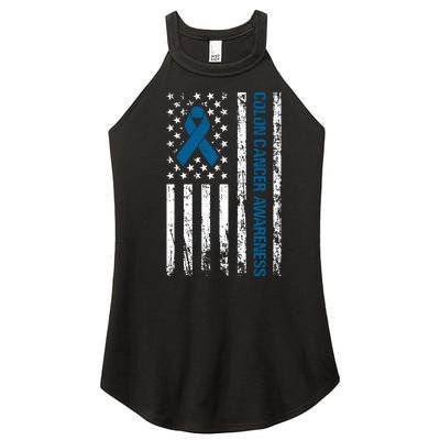 Colon Cancer Awareness Month Distressed Flag Women’s Perfect Tri Rocker Tank