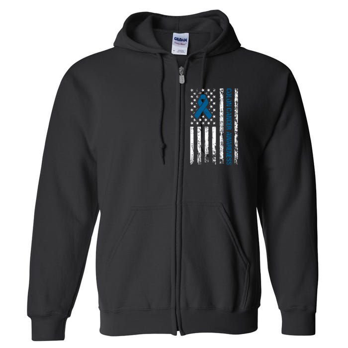 Colon Cancer Awareness Month Distressed Flag Full Zip Hoodie