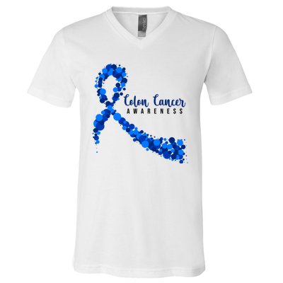 Colon Cancer Awareness Ribbon V-Neck T-Shirt