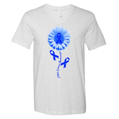 Colon Cancer Awareness Ribbon Flower V-Neck T-Shirt