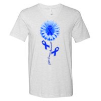 Colon Cancer Awareness Ribbon Flower V-Neck T-Shirt