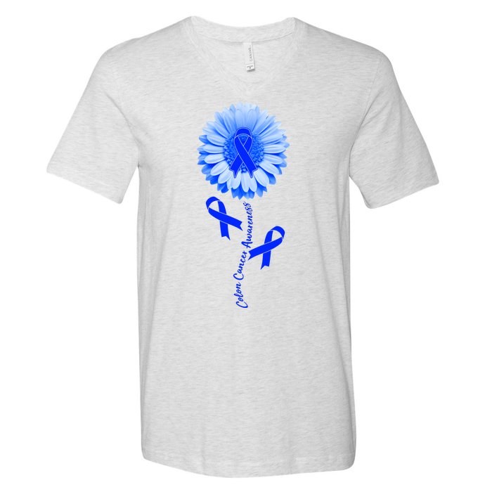 Colon Cancer Awareness Ribbon Flower V-Neck T-Shirt