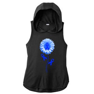 Colon Cancer Awareness Ribbon Flower Ladies PosiCharge Tri-Blend Wicking Draft Hoodie Tank