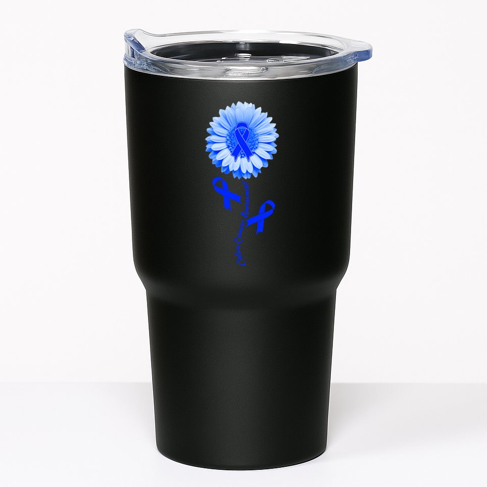 Colon Cancer Awareness Ribbon Flower Tumbler