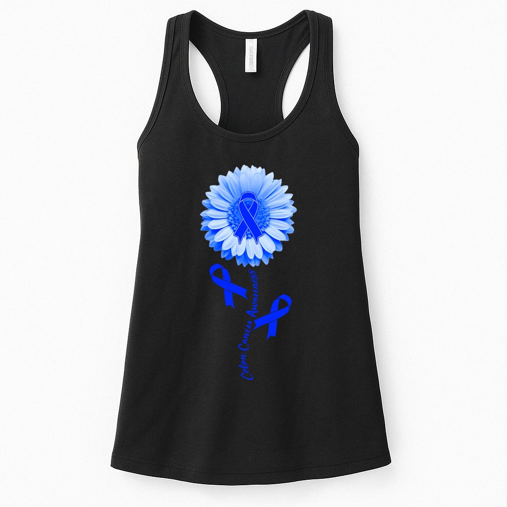 Colon Cancer Awareness Ribbon Flower Womens Tank Top