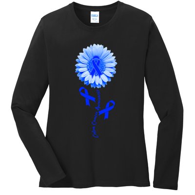 Colon Cancer Awareness Ribbon Flower Ladies Long Sleeve Shirt