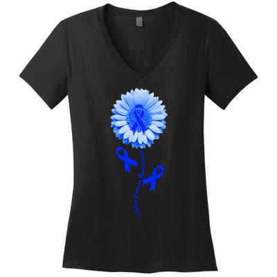 Colon Cancer Awareness Ribbon Flower Women's V-Neck T-Shirt
