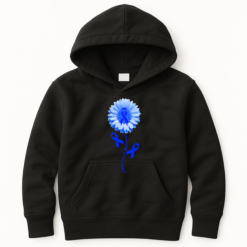 Colon Cancer Awareness Ribbon Flower Kids Hoodie