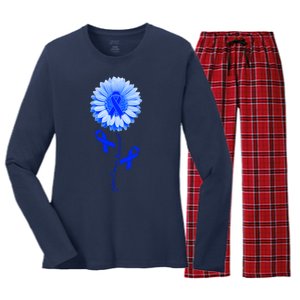 Colon Cancer Awareness Ribbon Flower Women's Long Sleeve Flannel Pajama Set 