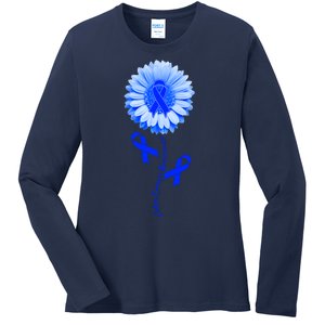 Colon Cancer Awareness Ribbon Flower Ladies Long Sleeve Shirt