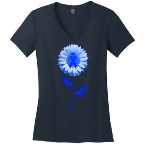 Colon Cancer Awareness Ribbon Flower Women's V-Neck T-Shirt