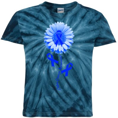 Colon Cancer Awareness Ribbon Flower Kids Tie-Dye T-Shirt