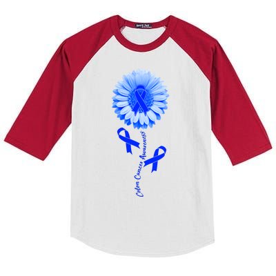 Colon Cancer Awareness Ribbon Flower Kids Colorblock Raglan Jersey