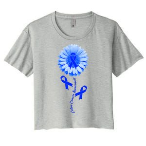 Colon Cancer Awareness Ribbon Flower Women's Crop Top Tee