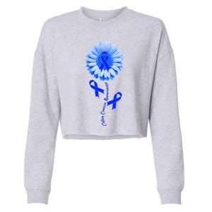 Colon Cancer Awareness Ribbon Flower Cropped Pullover Crew