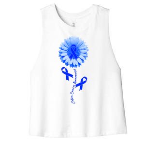 Colon Cancer Awareness Ribbon Flower Women's Racerback Cropped Tank