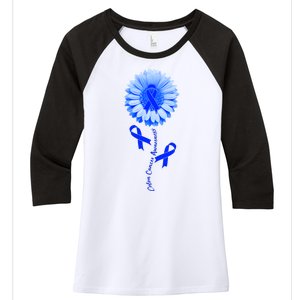 Colon Cancer Awareness Ribbon Flower Women's Tri-Blend 3/4-Sleeve Raglan Shirt