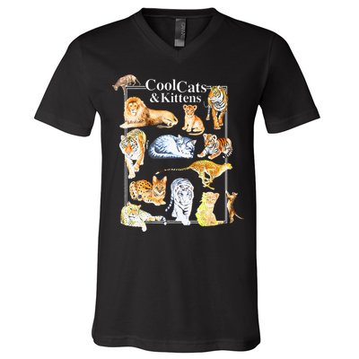 Cool Cats And Kittens Tiger Lion Leopard Felines V-Neck T-Shirt