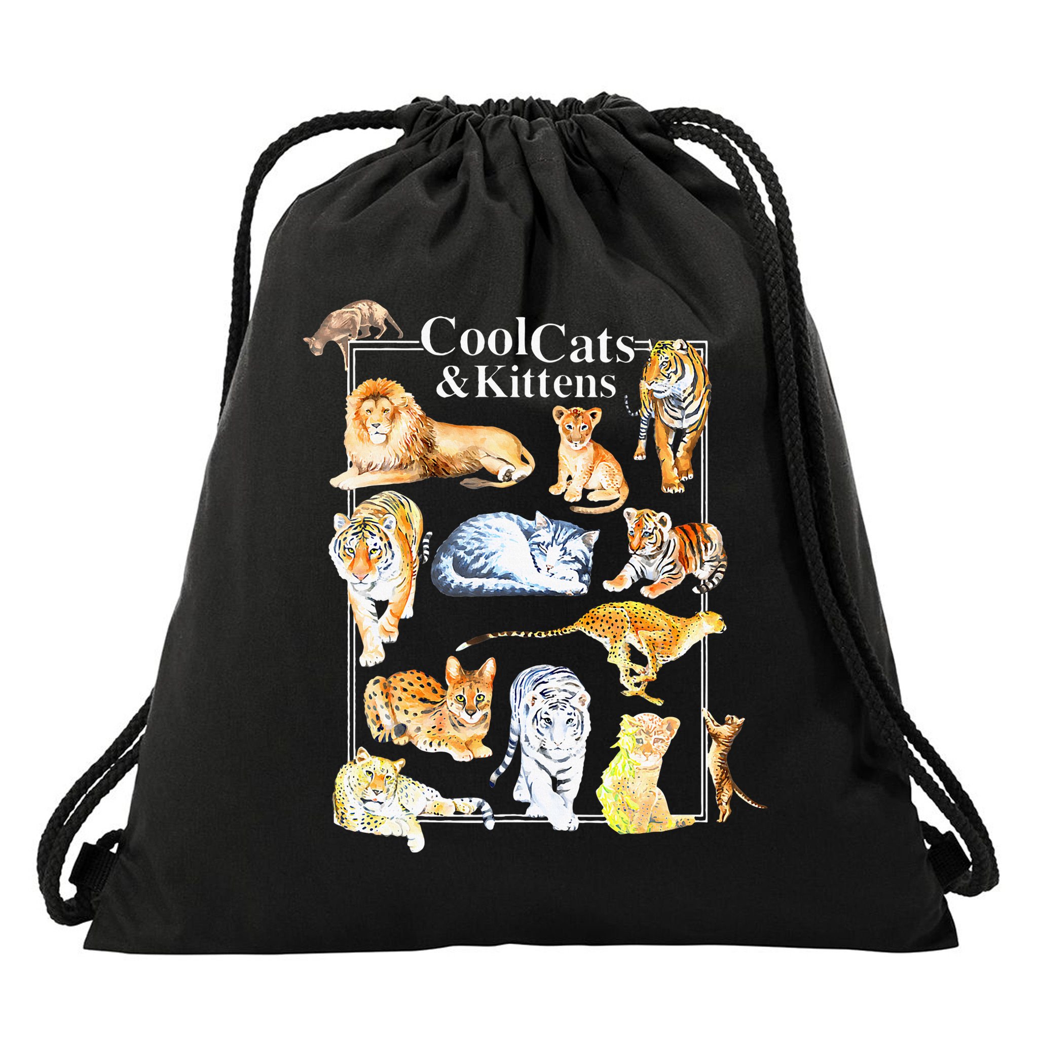 Cool Cats And Kittens Tiger Lion Leopard Felines Drawstring Bag