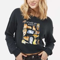Cool Cats And Kittens Tiger Lion Leopard Felines Cropped Pullover Crew
