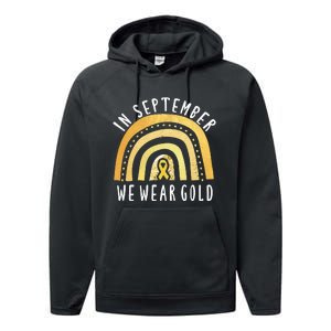 Childhood Cancer Awareness Rainbow In September We Wear Gold Performance Fleece Hoodie