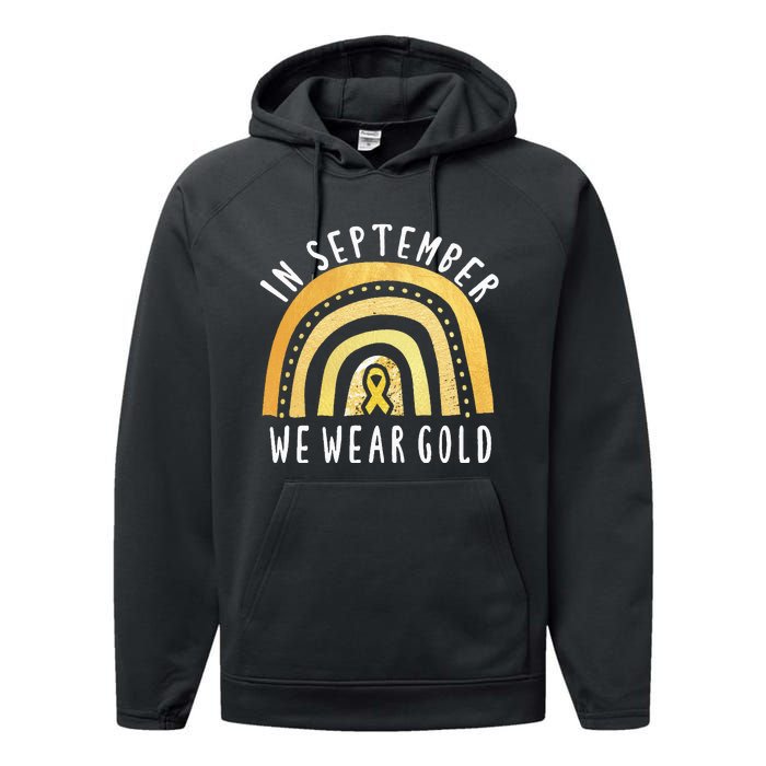 Childhood Cancer Awareness Rainbow In September We Wear Gold Performance Fleece Hoodie