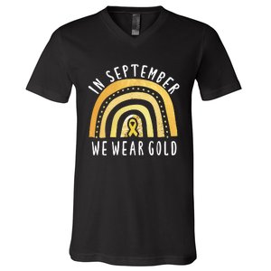 Childhood Cancer Awareness Rainbow In September We Wear Gold V-Neck T-Shirt