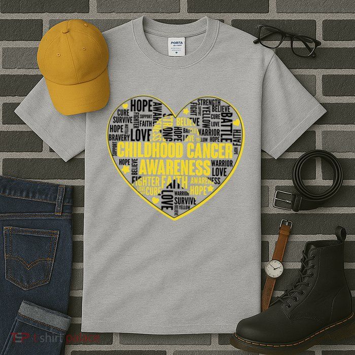 Childhood Cancer Awareness Word Text Art Heart Tall T-Shirt