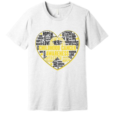 Childhood Cancer Awareness Word Text Art Heart Premium T-Shirt