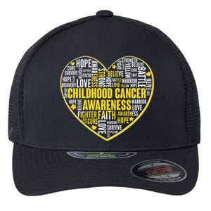 Childhood Cancer Awareness Word Text Art Heart Flexfit Unipanel Trucker Cap