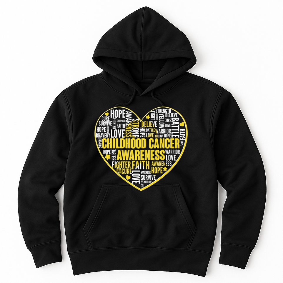 Childhood Cancer Awareness Word Text Art Heart Hoodie