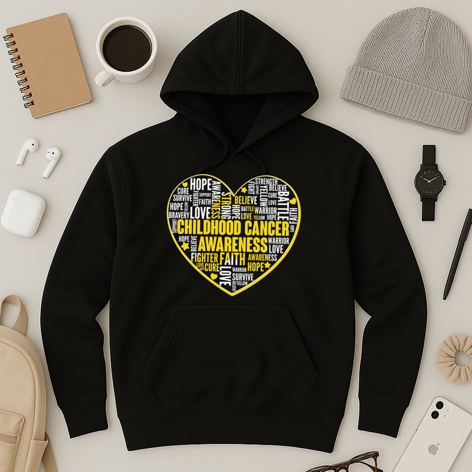 Childhood Cancer Awareness Word Text Art Heart Hoodie