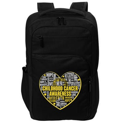 Childhood Cancer Awareness Word Text Art Heart Impact Tech Backpack